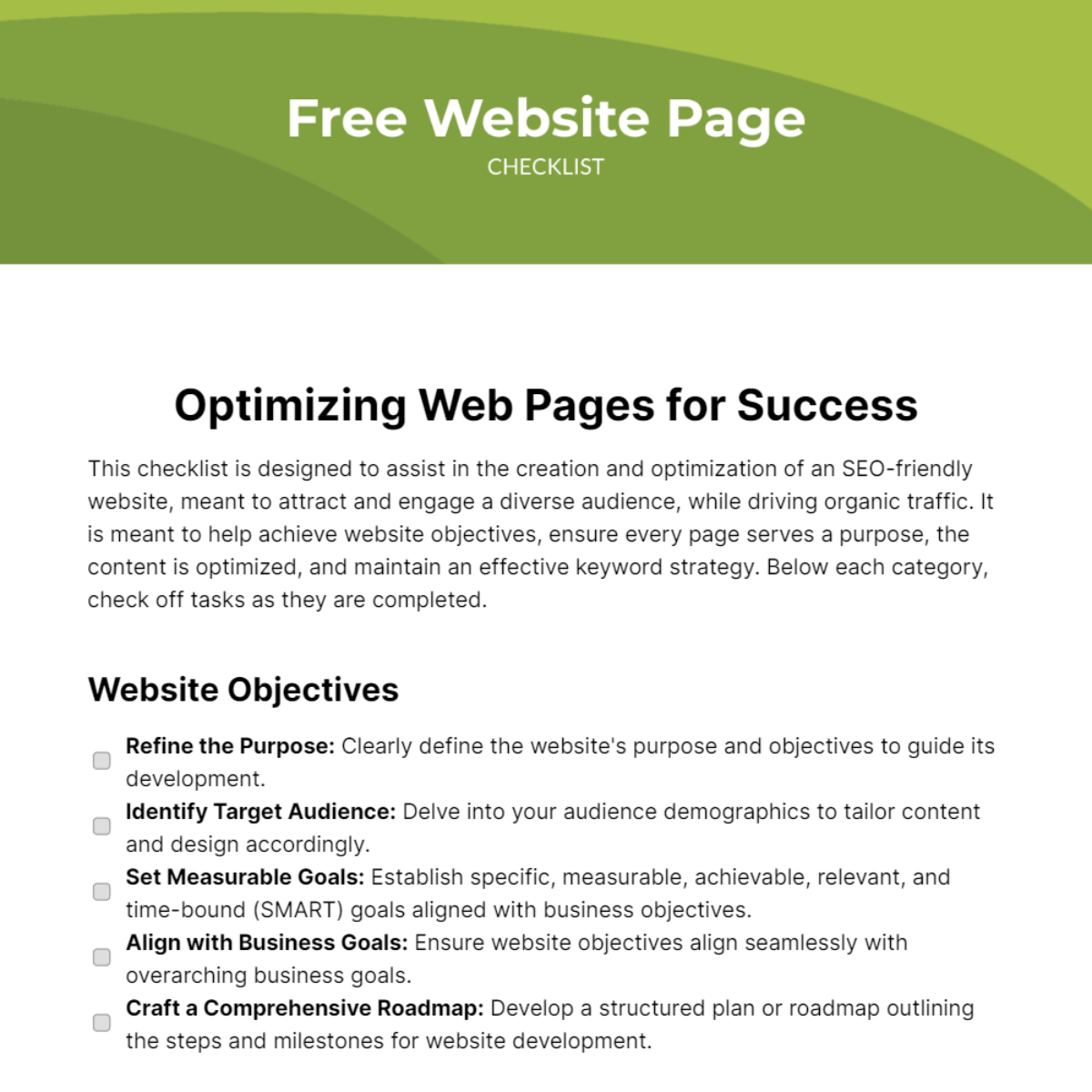 Free Website Page Checklist Template