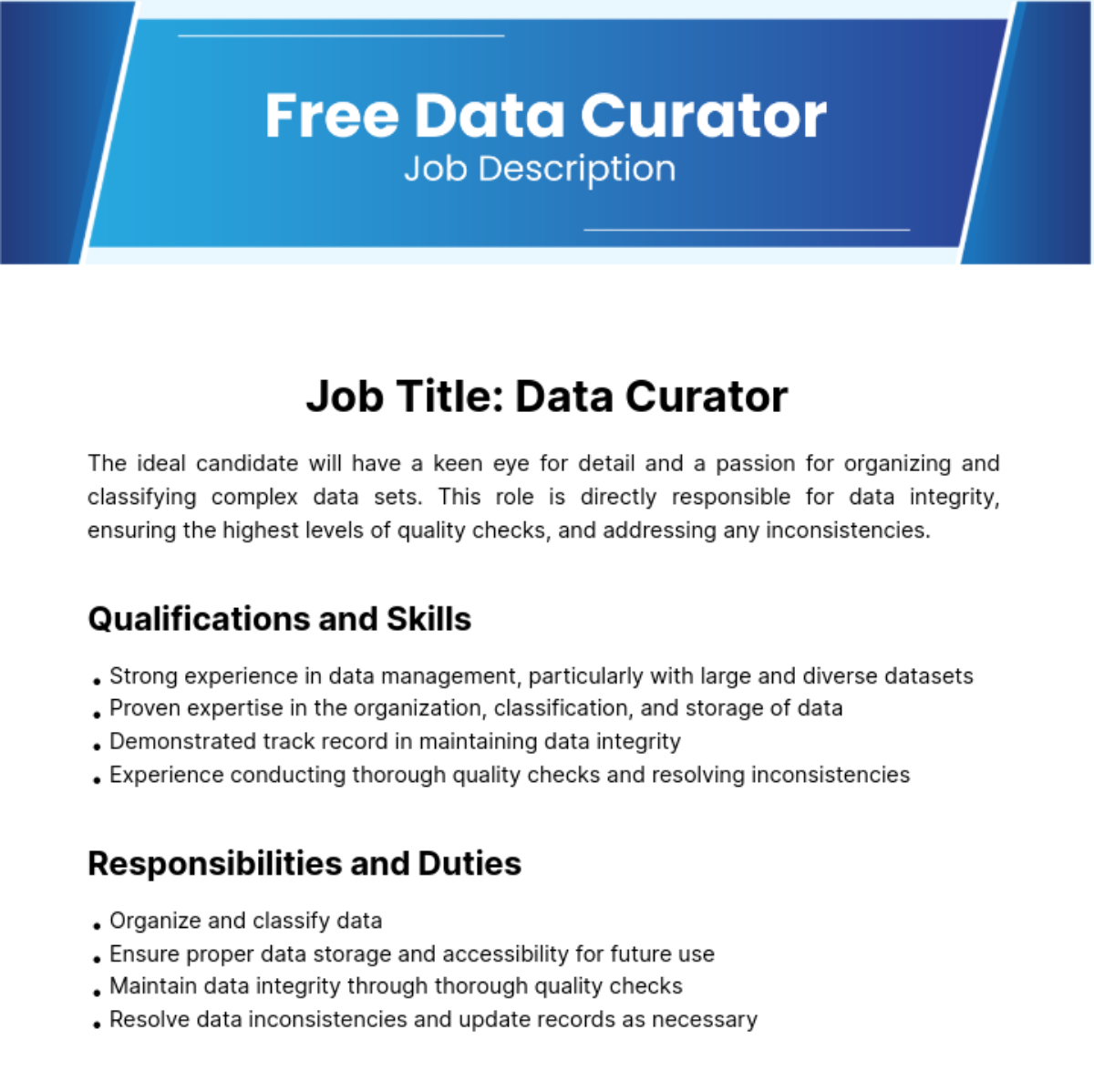 Free Data Curator Job Description Template