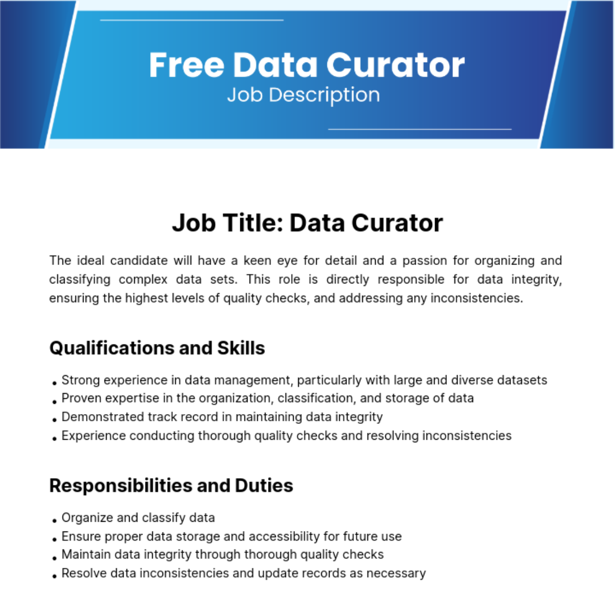 FREE Data Job Description Templates Examples Edit Online Download 