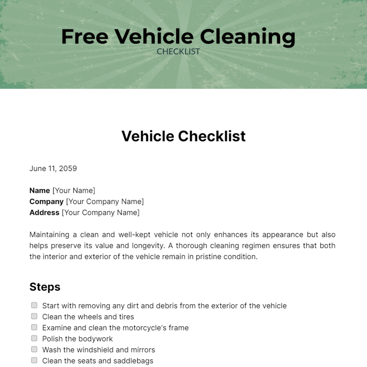 Vehicle Cleaning Checklist Template