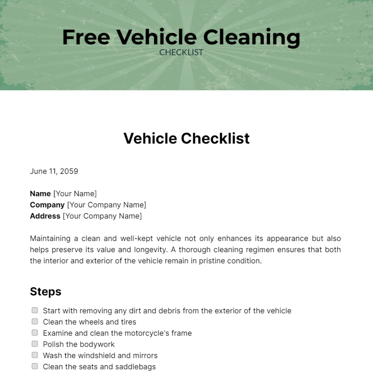 Vehicle Cleaning Checklist Template Edit Online Download Example 