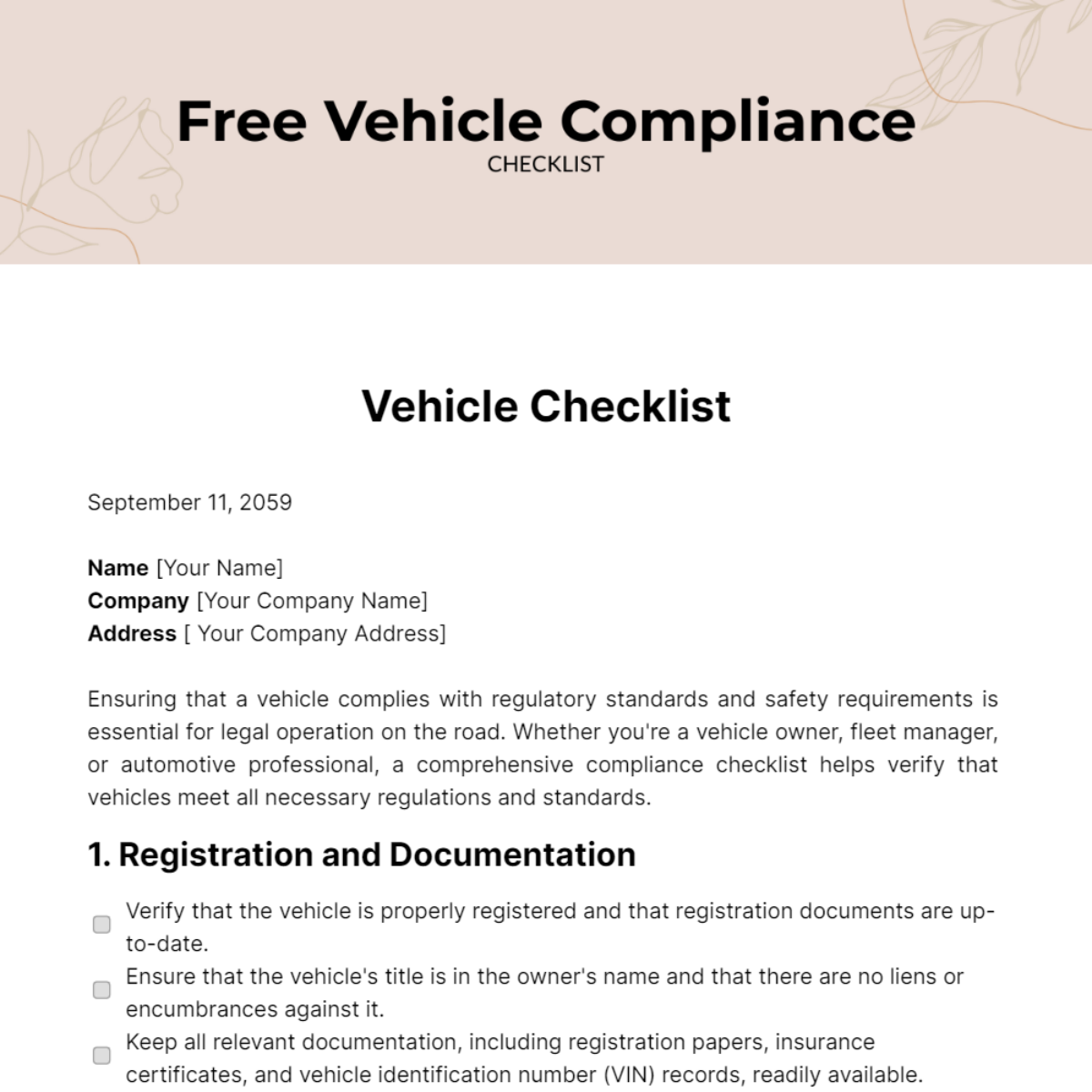 Vehicle Compliance Checklist Template