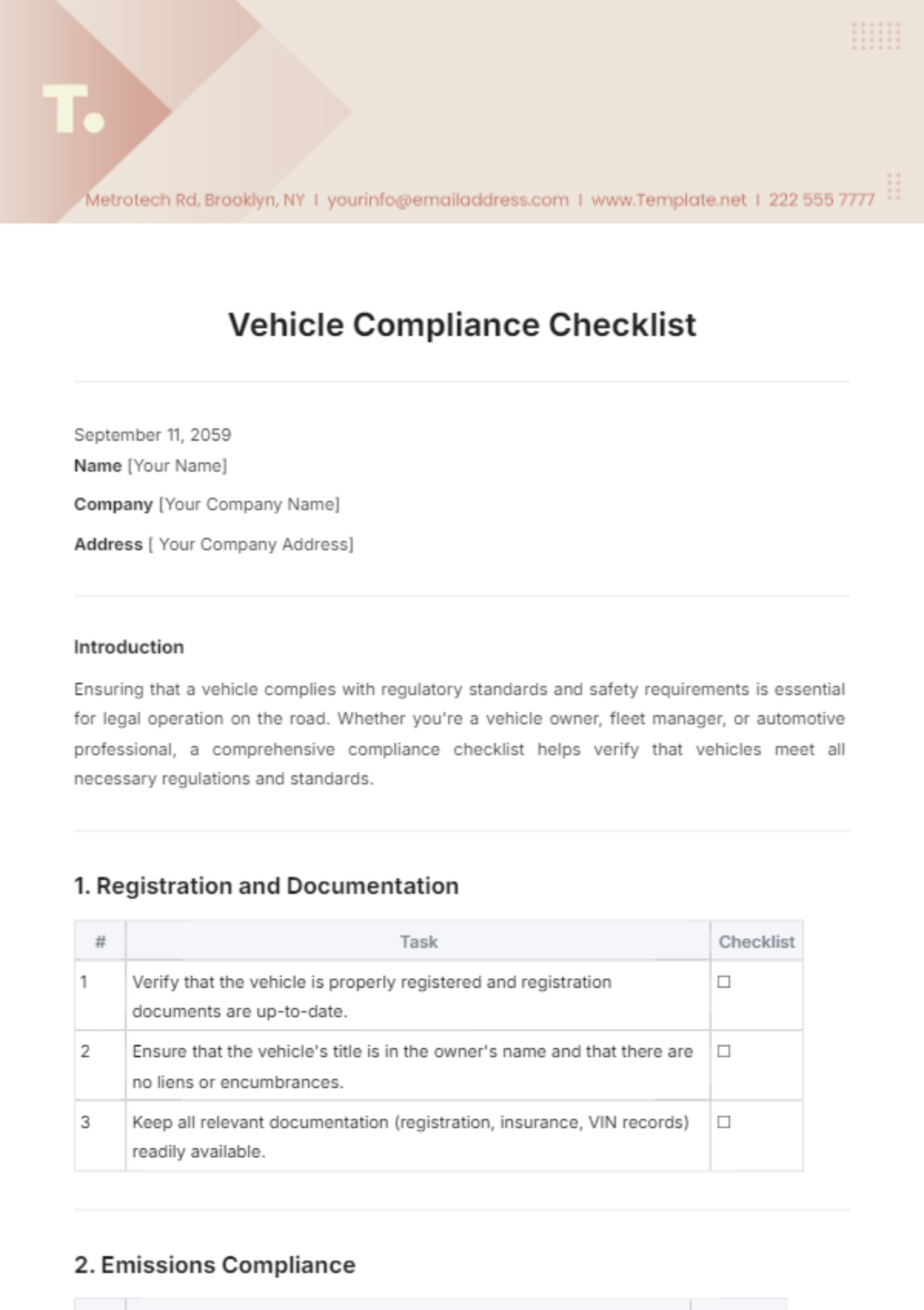 Vehicle Compliance Checklist Template - Edit Online & Download