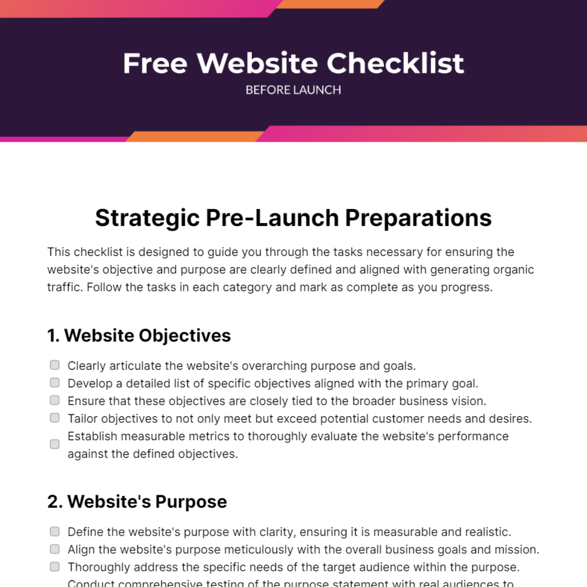 Free Website Checklist Before Launch Template