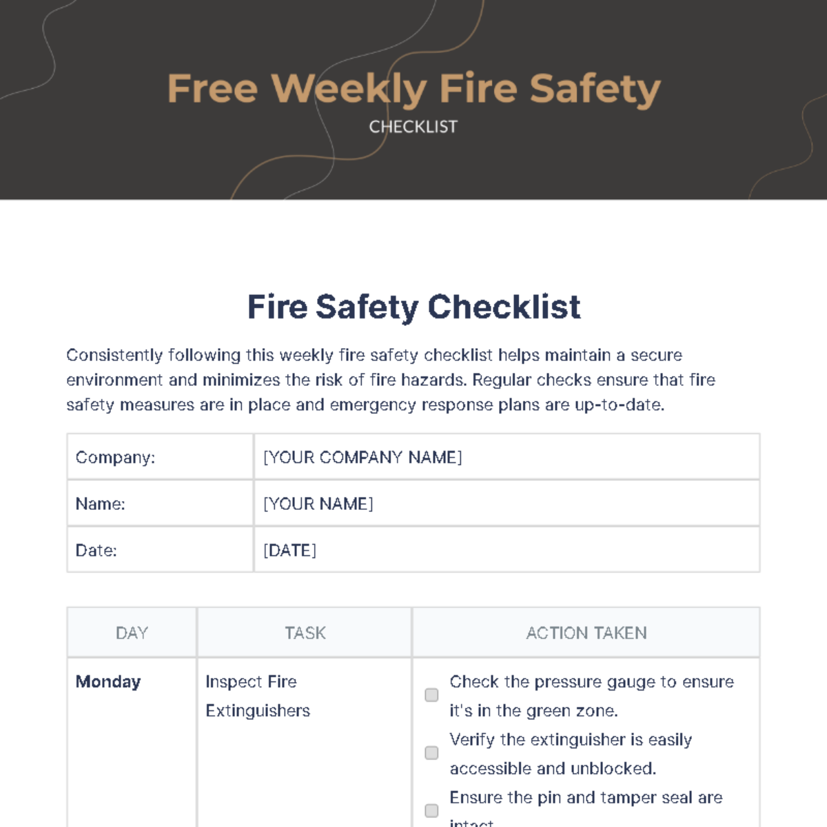 Weekly Fire Safety Checklist Template