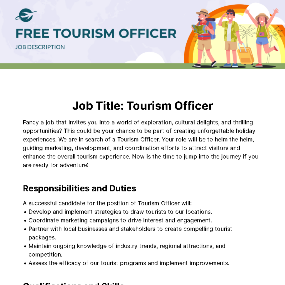 Free Tourism Officer Job Description Template