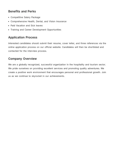 Free Hospitality and Tourism Management Job Description Template to Edit Online
