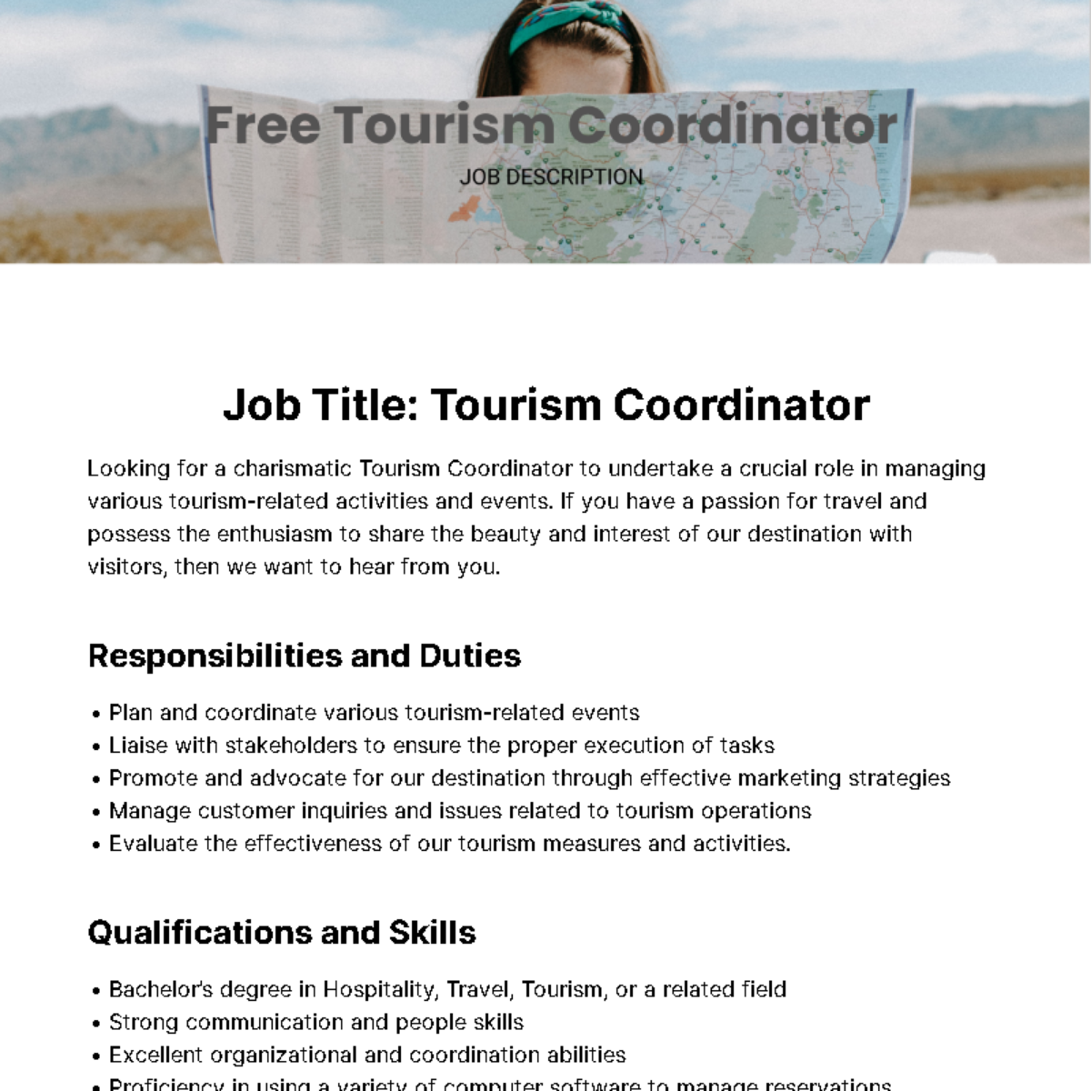 Tourism Coordinator Job Description Template