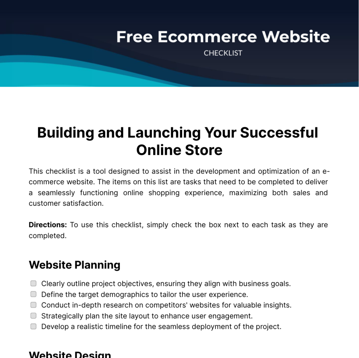 Free Ecommerce Website Checklist Template
