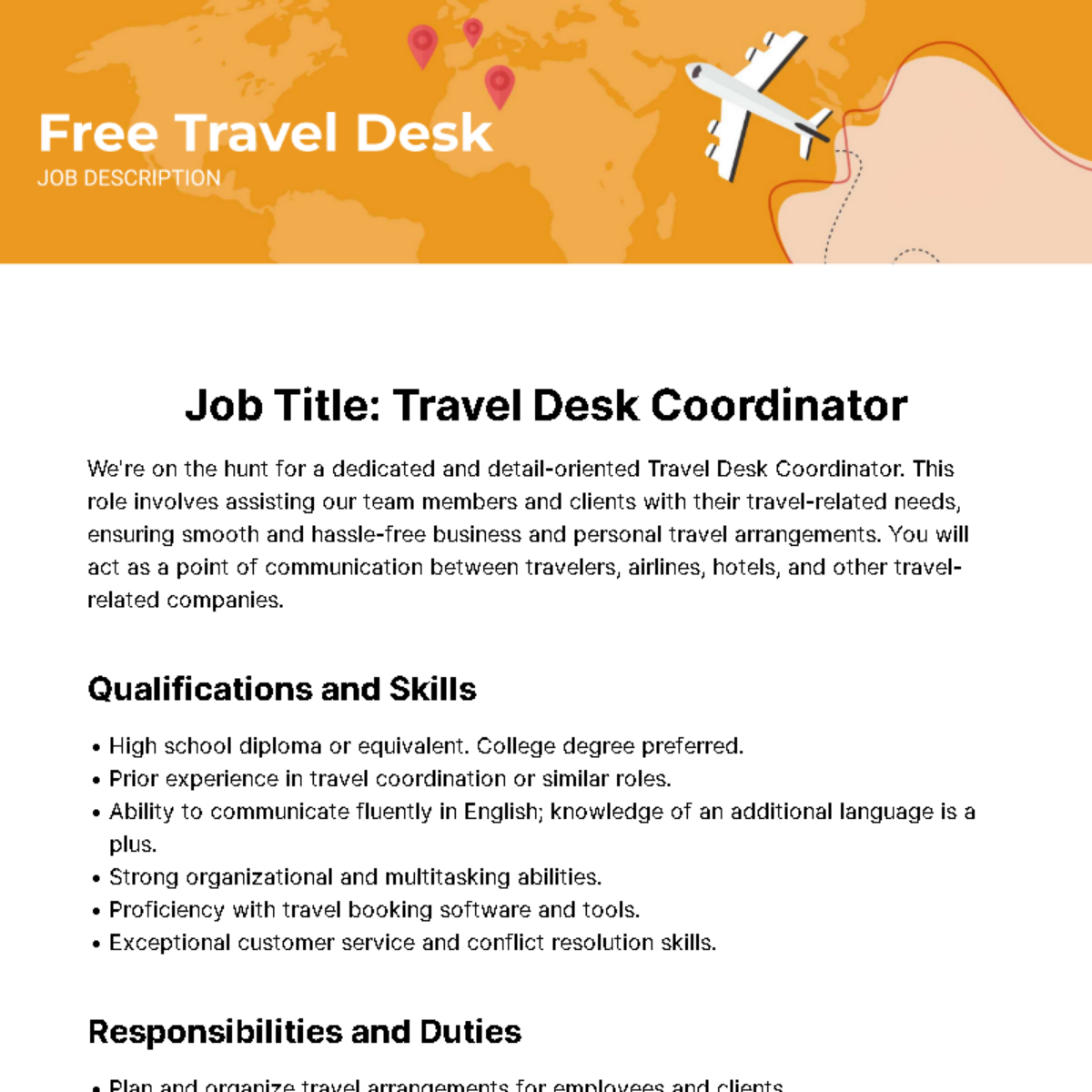 Free Travel Desk Job Description Template