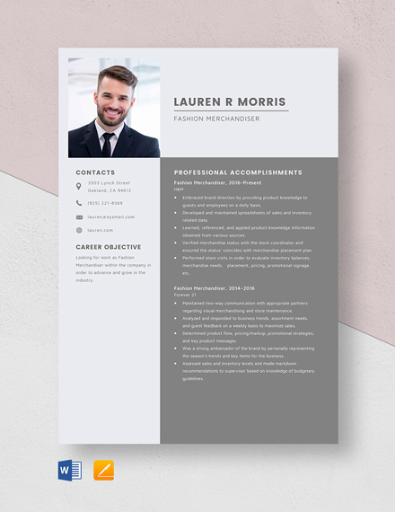 FREE Merchandiser Resume/CV Template - Word (DOC) | Apple ...