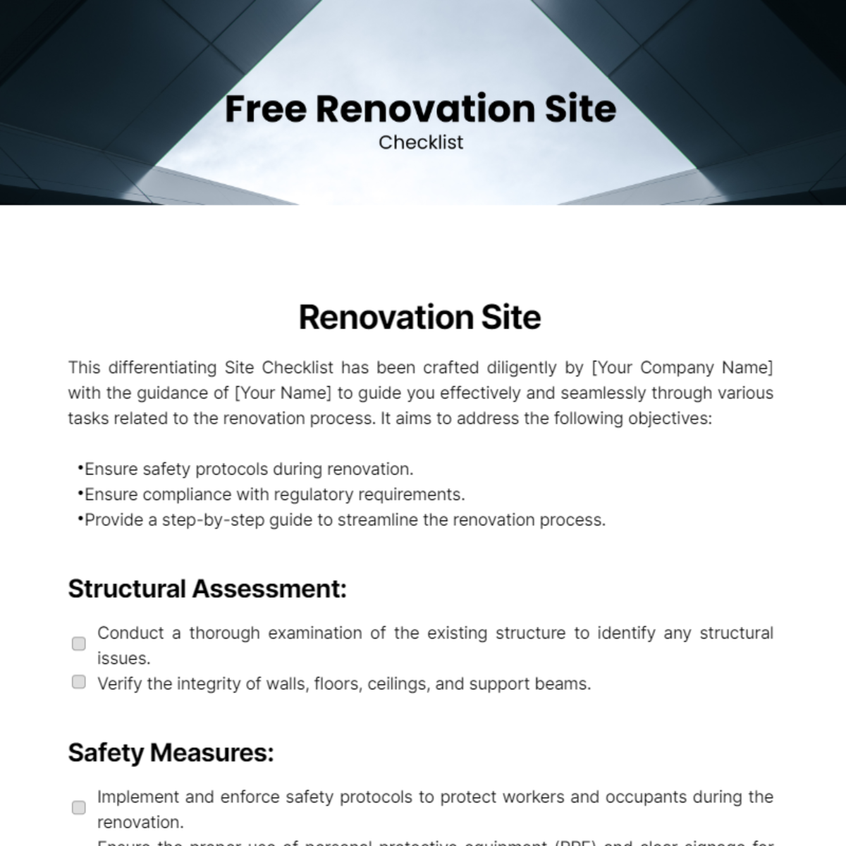 Renovation Site Checklist Template