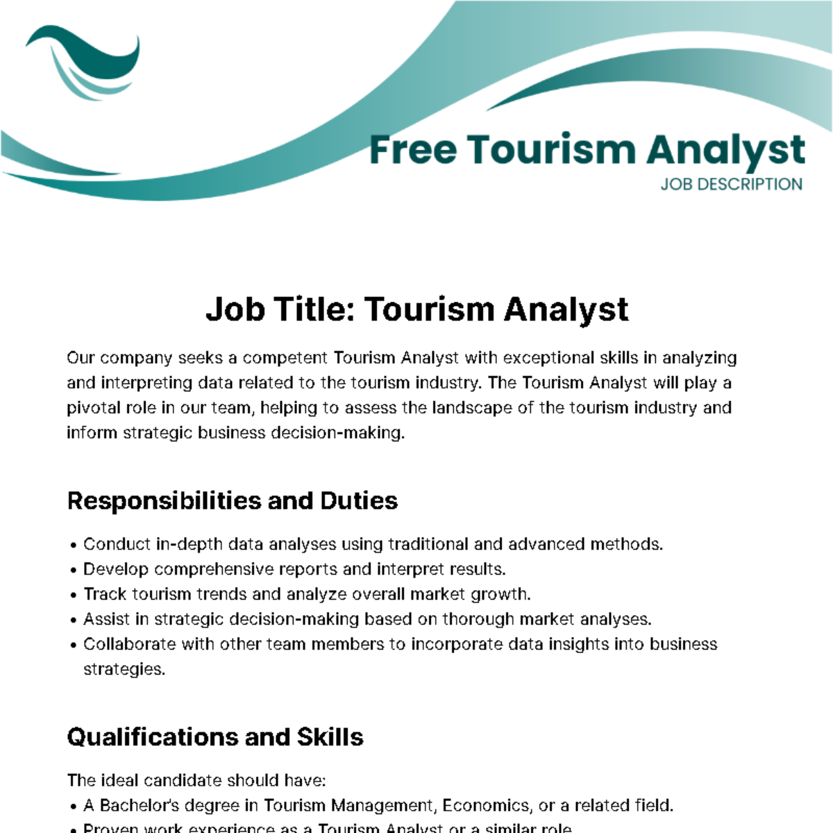 Free Tourism Analyst Job Description Template