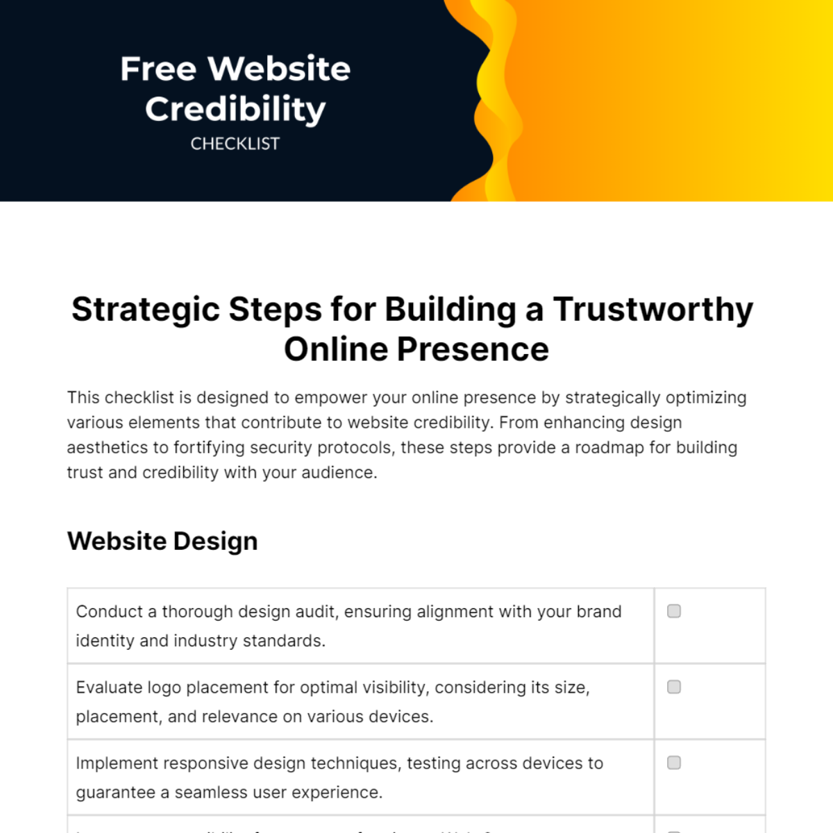 Website Credibility Checklist Template