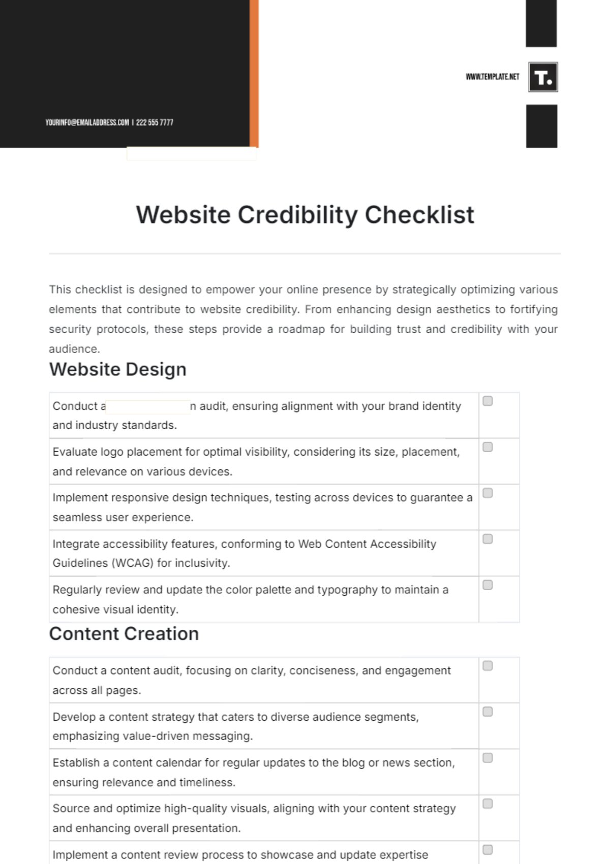 Website Credibility Checklist Template