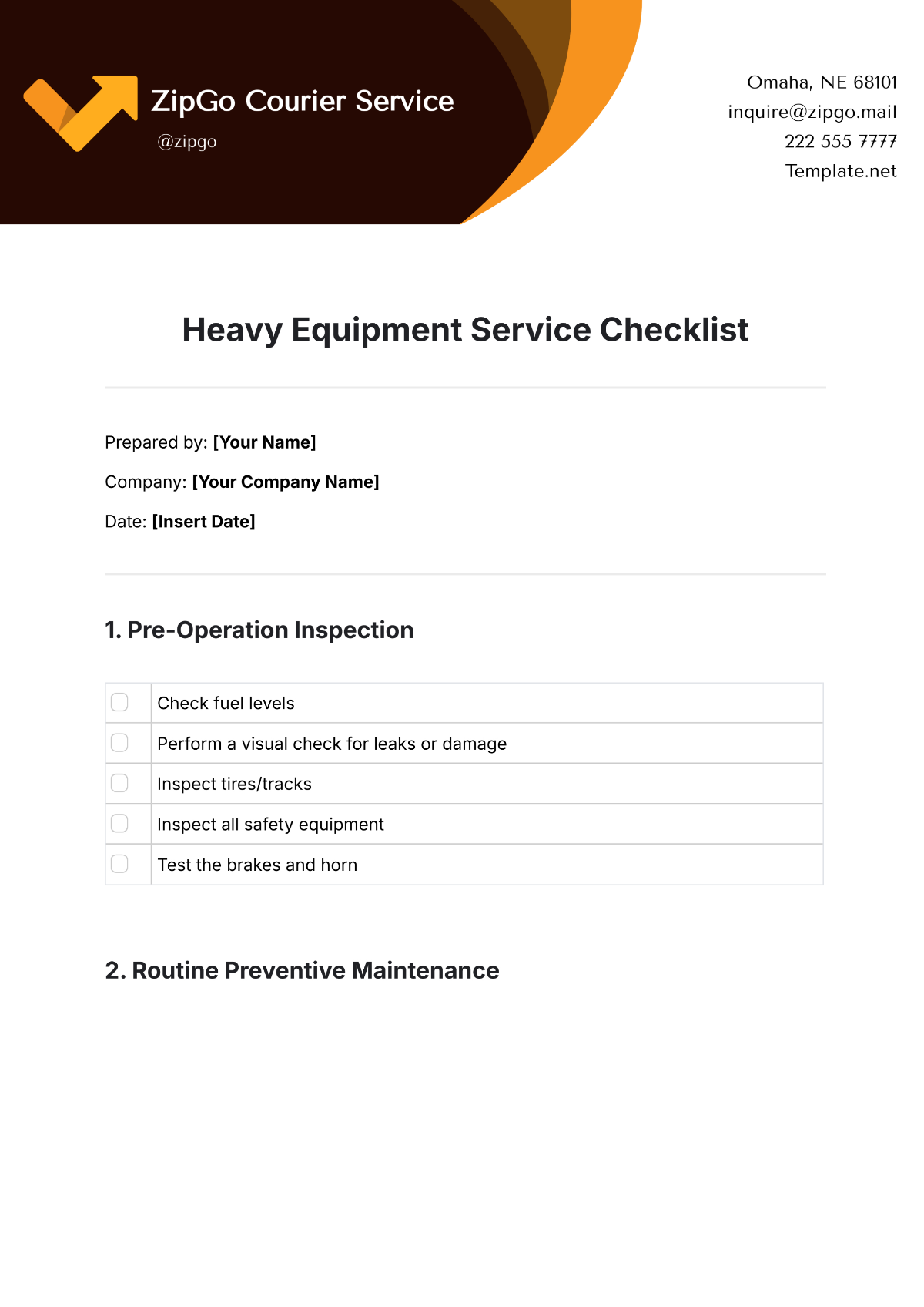 Heavy Equipment Service Checklist Template - Edit Online & Download