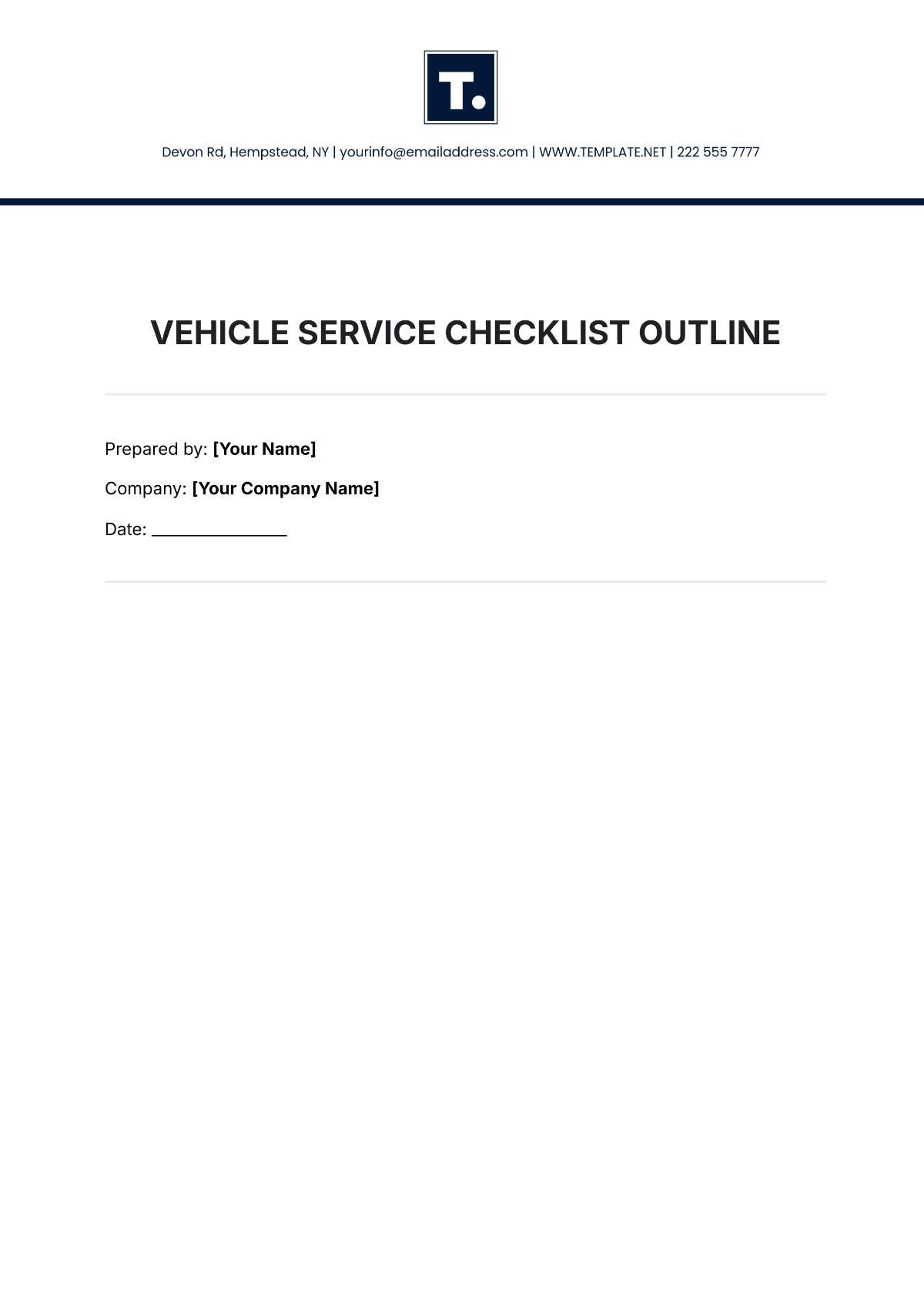 Vehicle Service Checklist Outline Template - Edit Online & Download