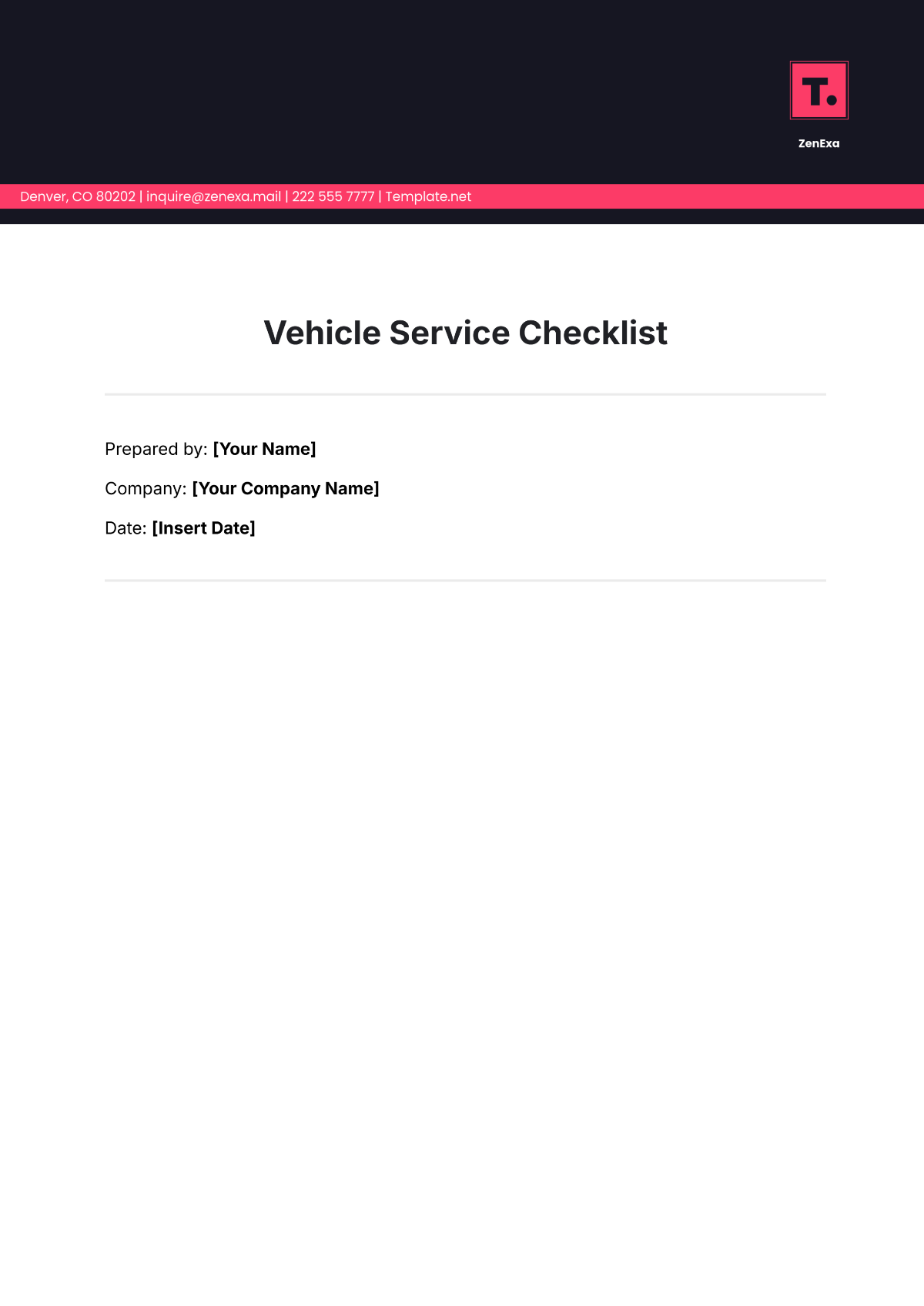 Vehicle Service Checklist Template - Edit Online & Download