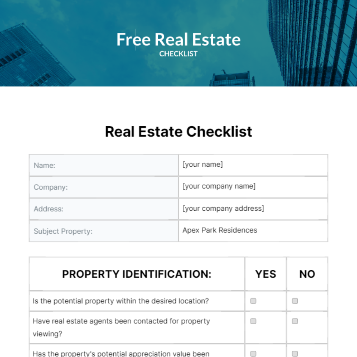 Real Estate Checklist Template