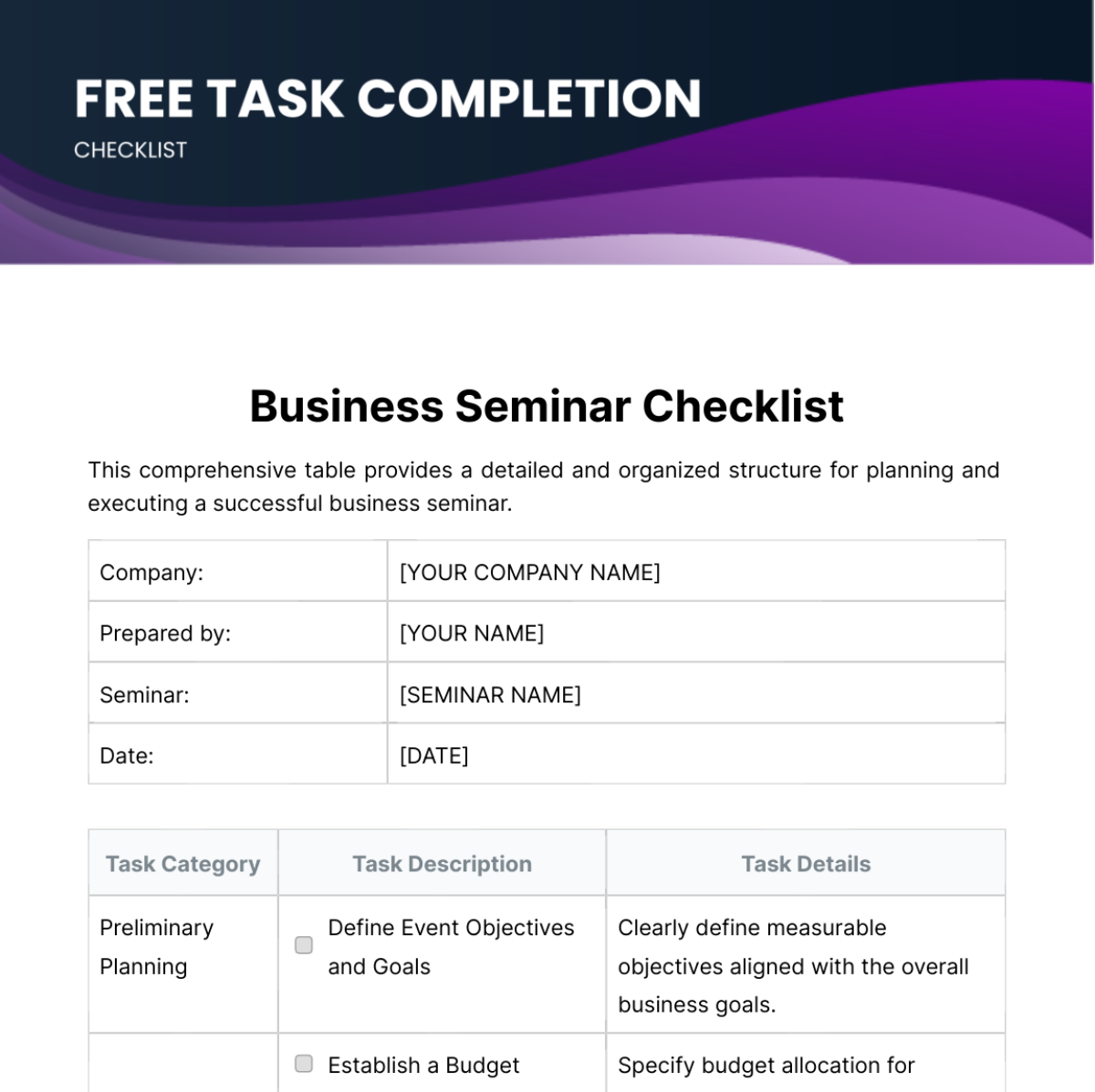 Task Completion Checklist Template