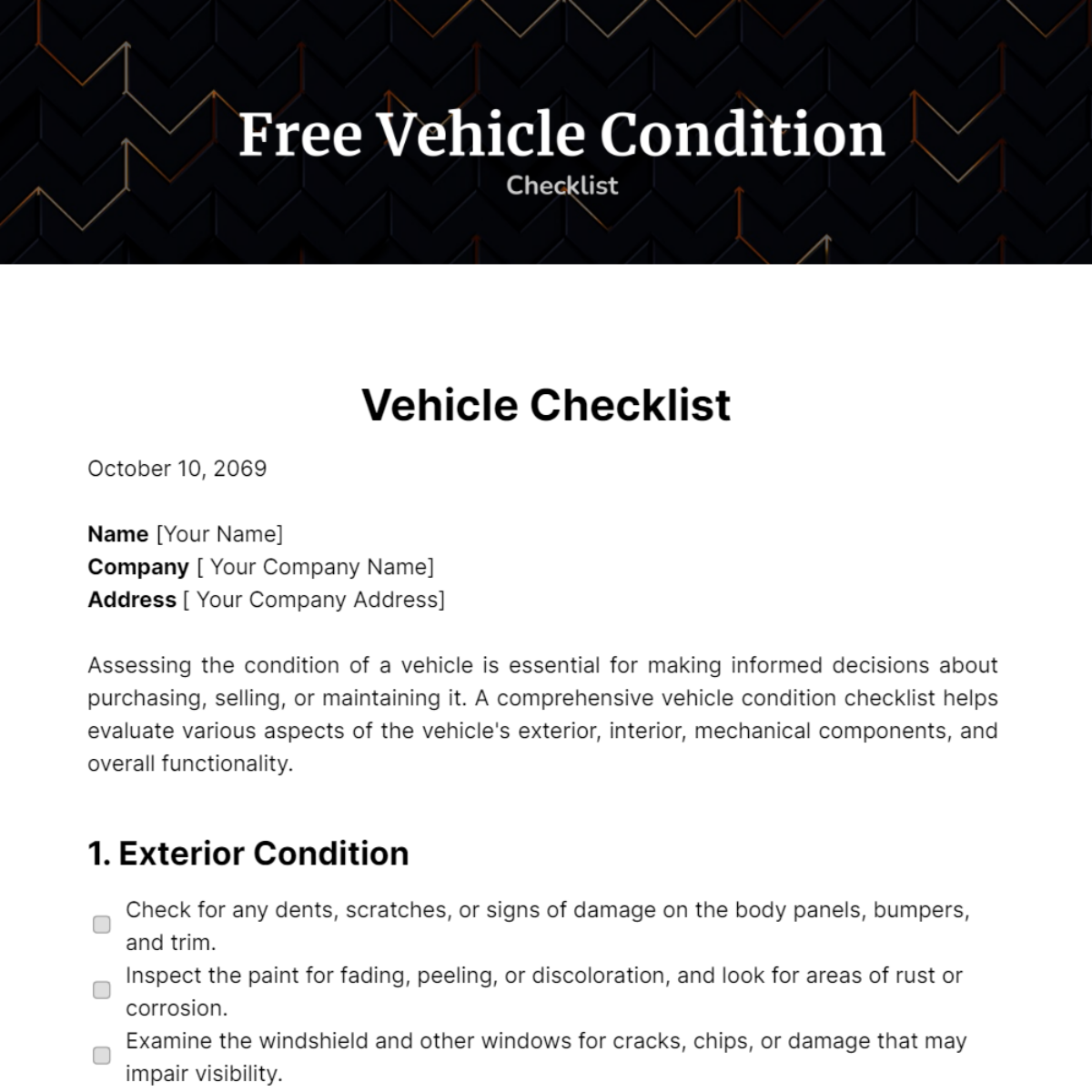 Vehicle Condition Checklist Template