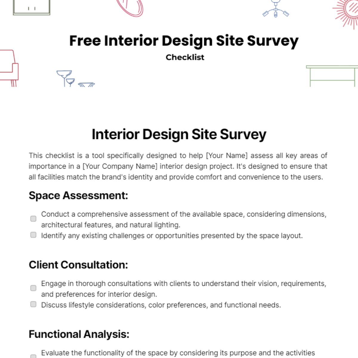 Interior Design Site Survey Checklist Template