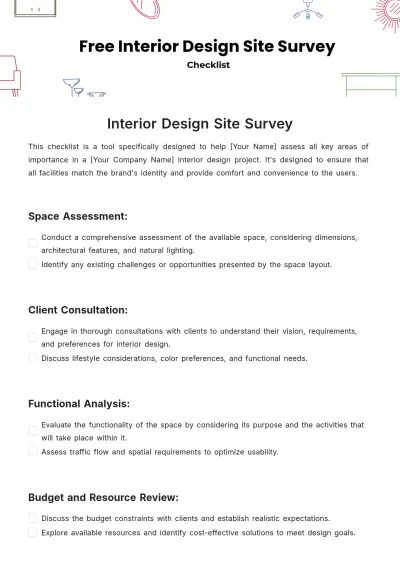 Free Interior Design Site Survey Checklist Template to Edit Online