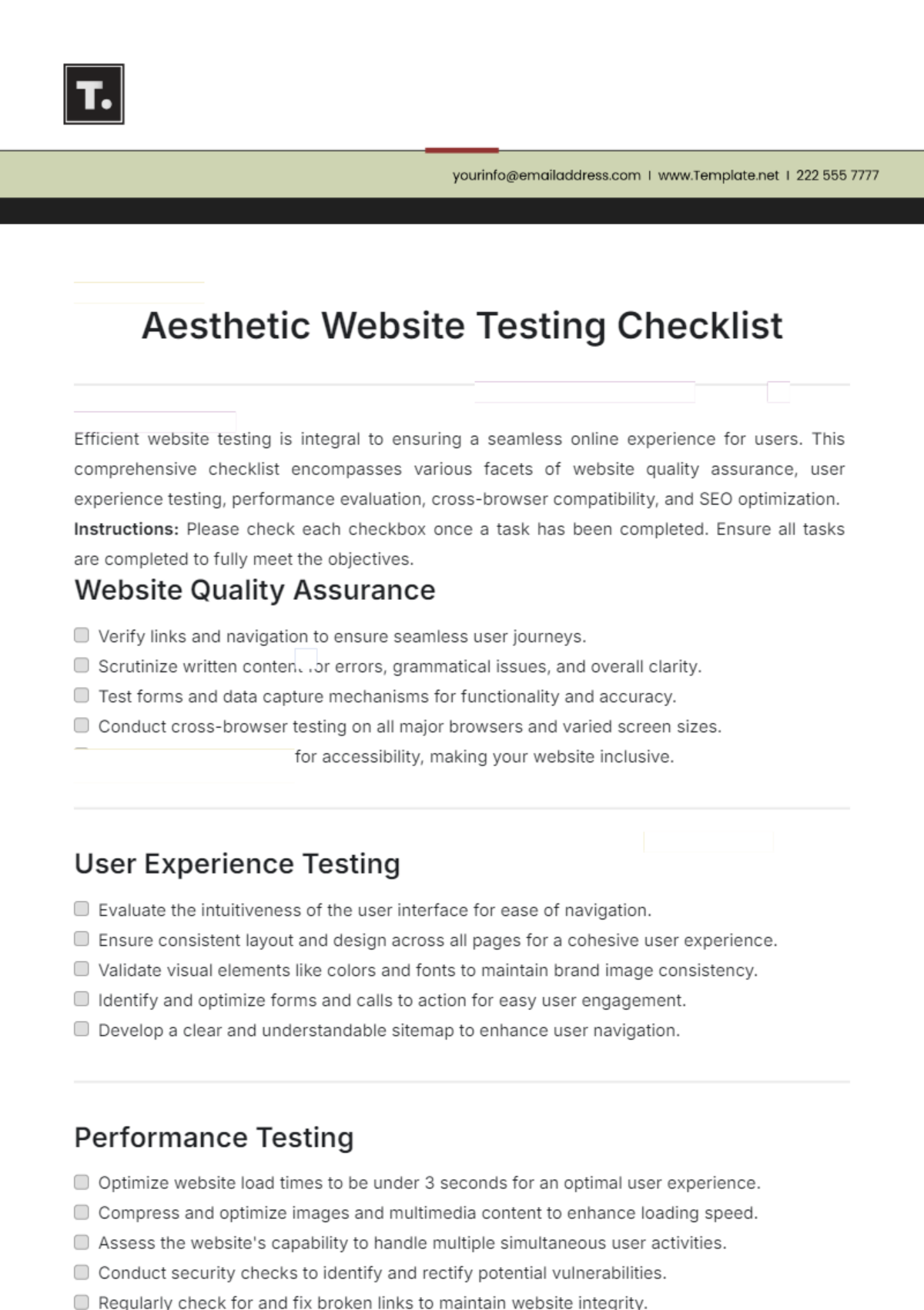 Aesthetic Website Testing Checklist Template - Edit Online & Download