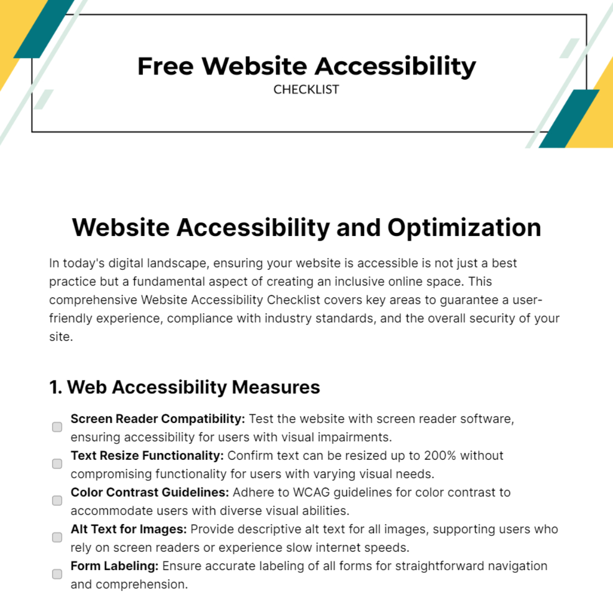 Free Website Accessibility Checklist Template