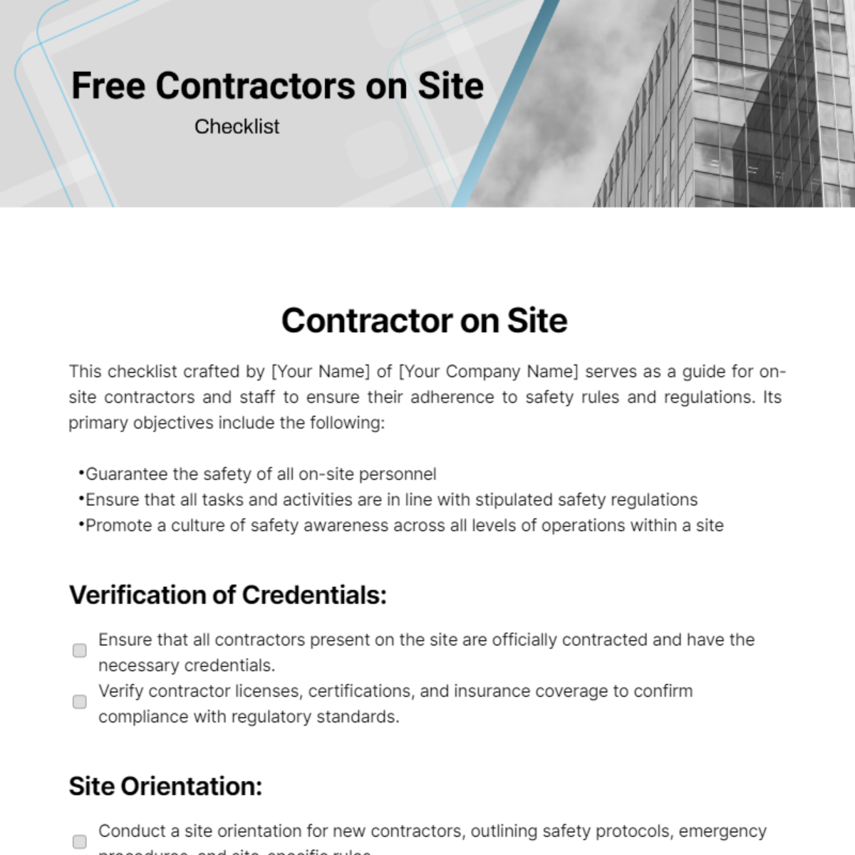 Contractors on Site Checklist Template - Edit Online & Download