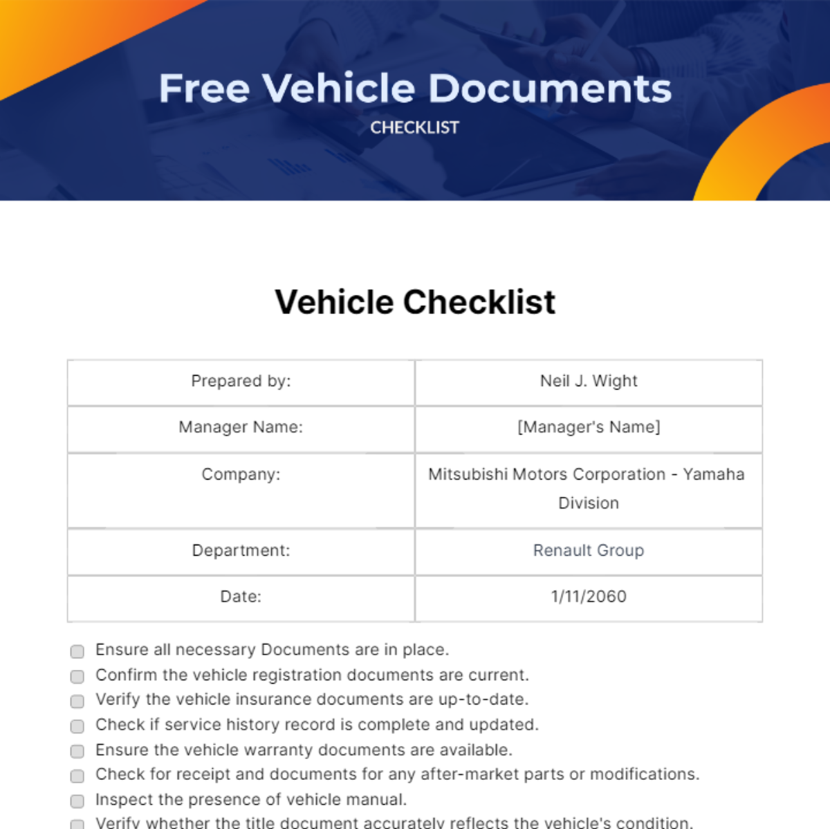 FREE Vehicle Checklist Templates & Examples Edit Online & Download