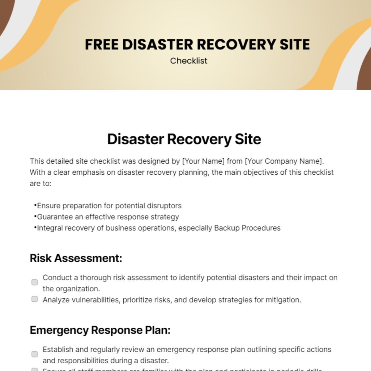 Disaster Recovery Site Checklist Template