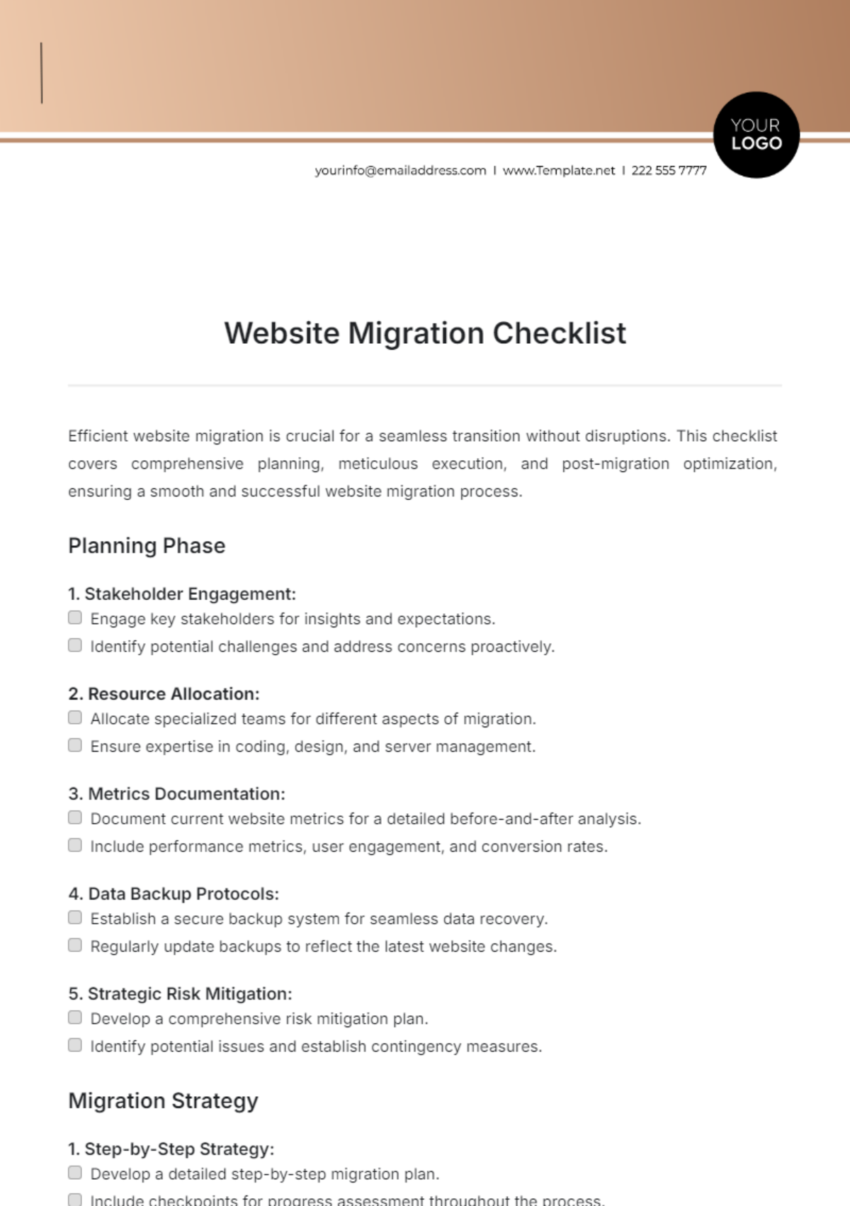 Website Migration Checklist Template