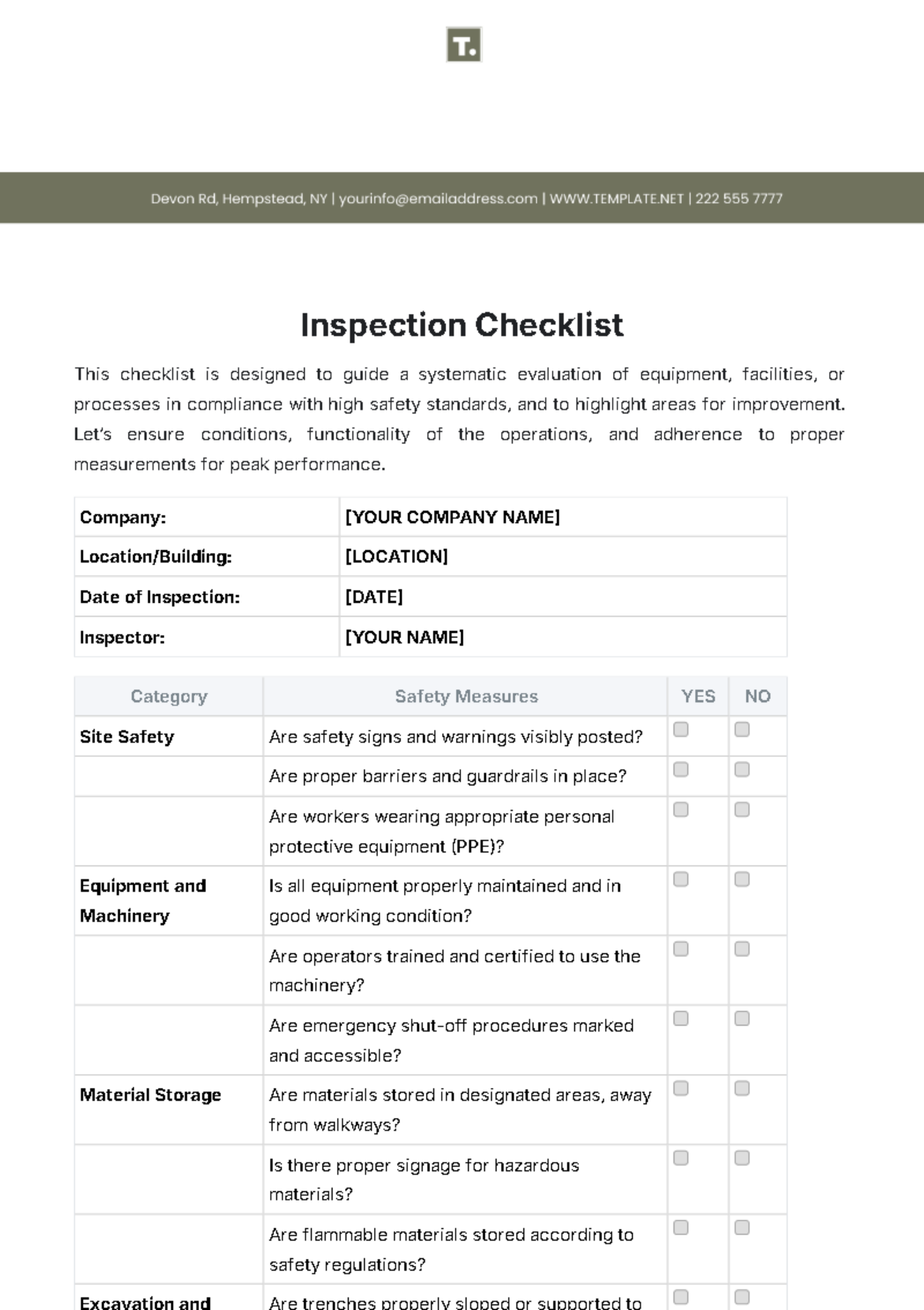 Inspection Checklist Template