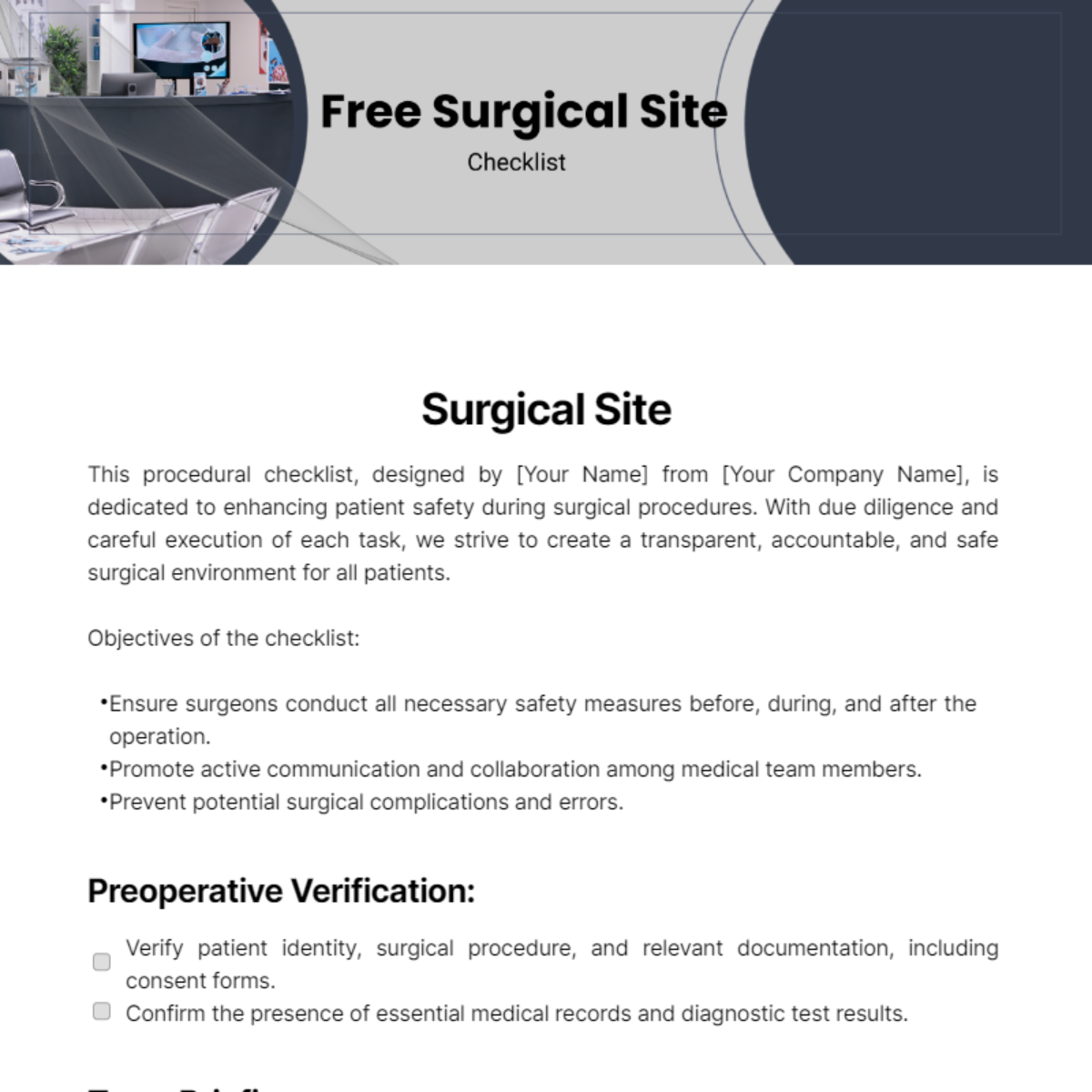 Surgical Site Checklist Template
