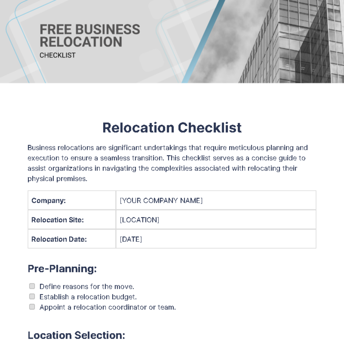 Business Relocation Checklist Template