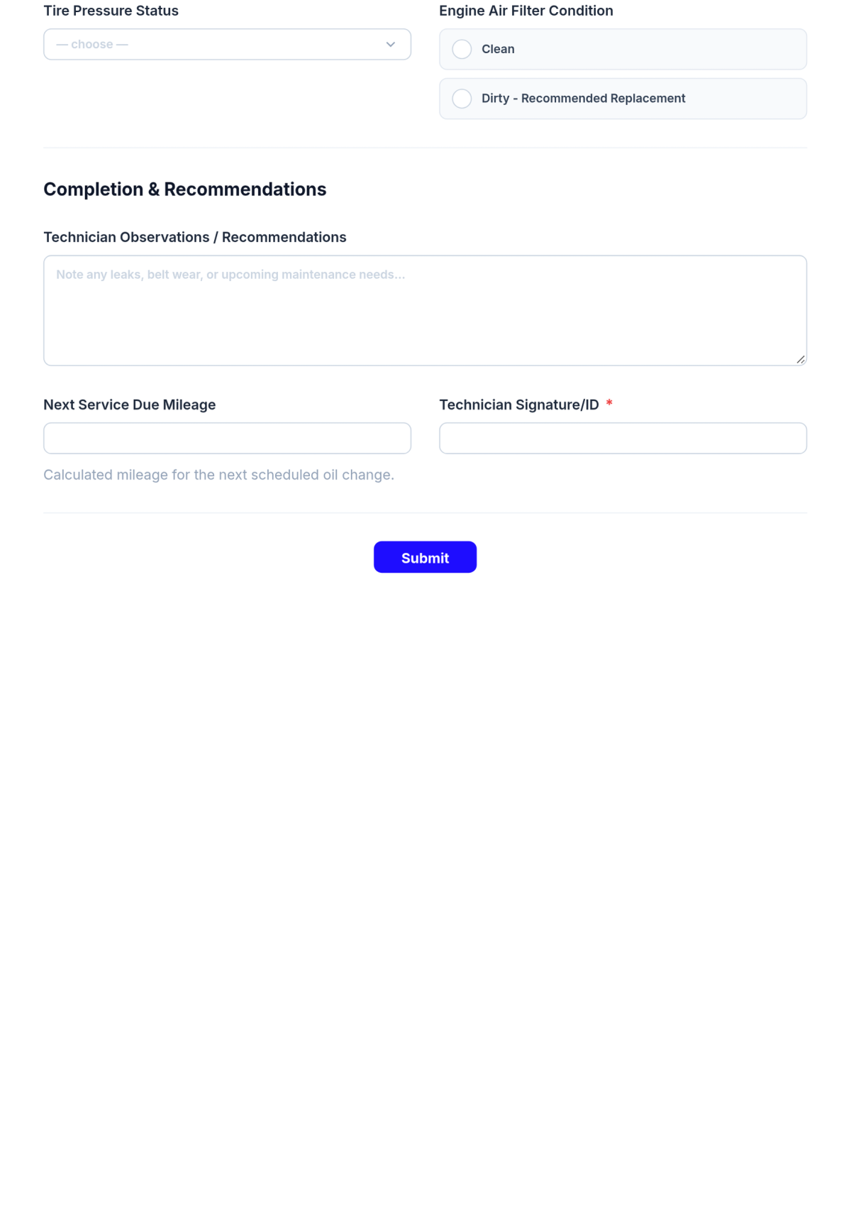 Free Oil Change Service Checklist Template & AI Maker