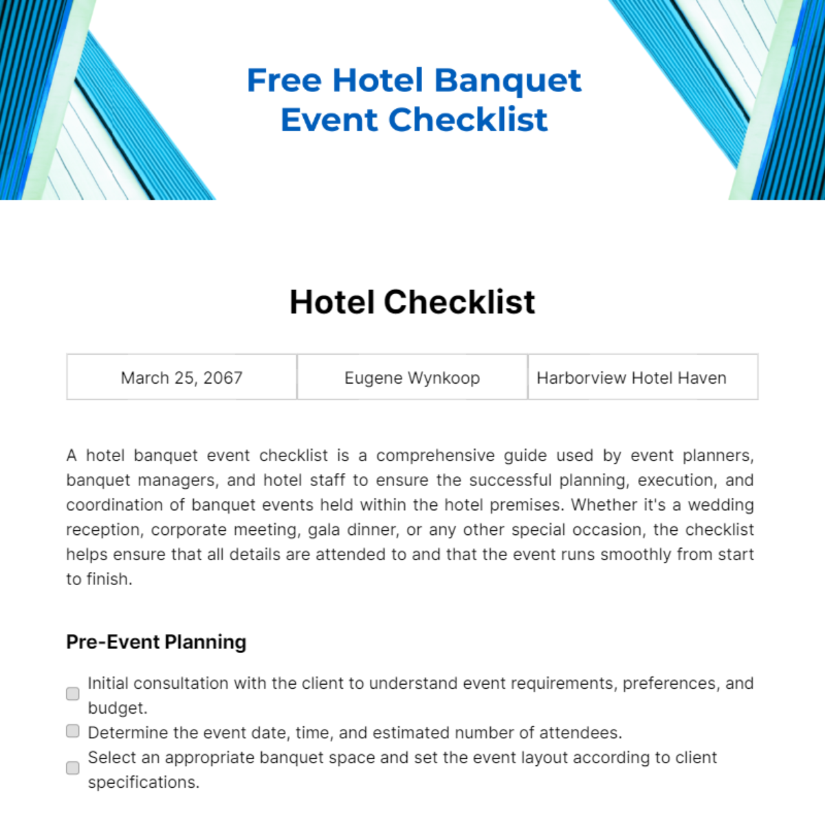 Hotel Banquet Event Checklist Template