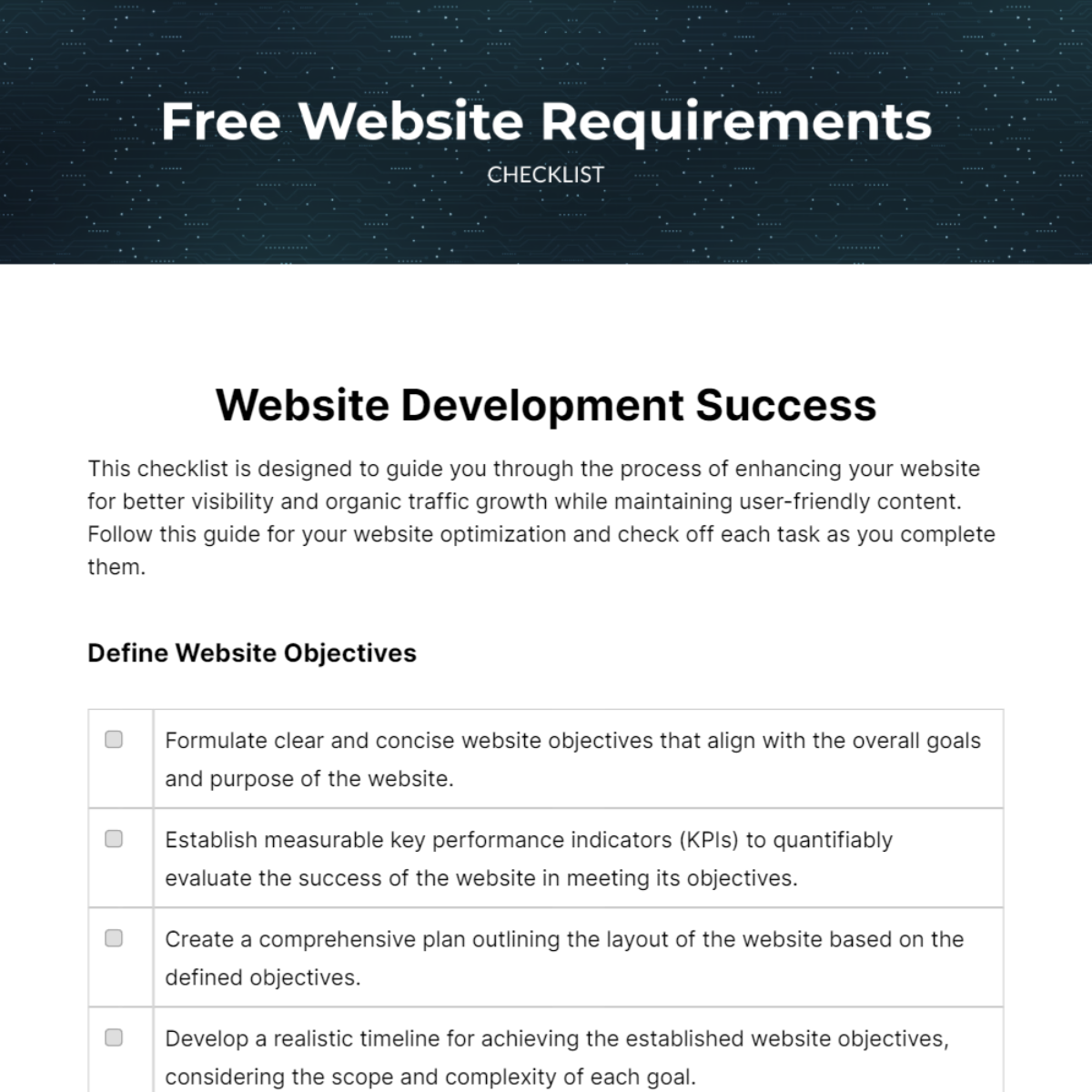 Free Website Requirements Checklist Template
