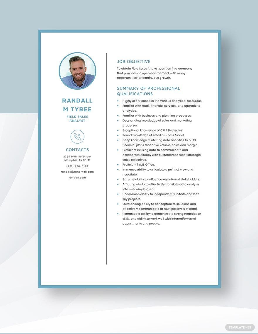 Free Field Sales Analyst Resume Template