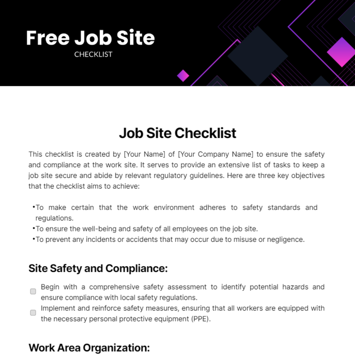 Job Site Checklist Template