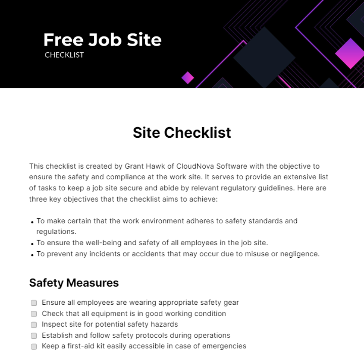 FREE Site Checklist - Edit Online & Download | Template.net