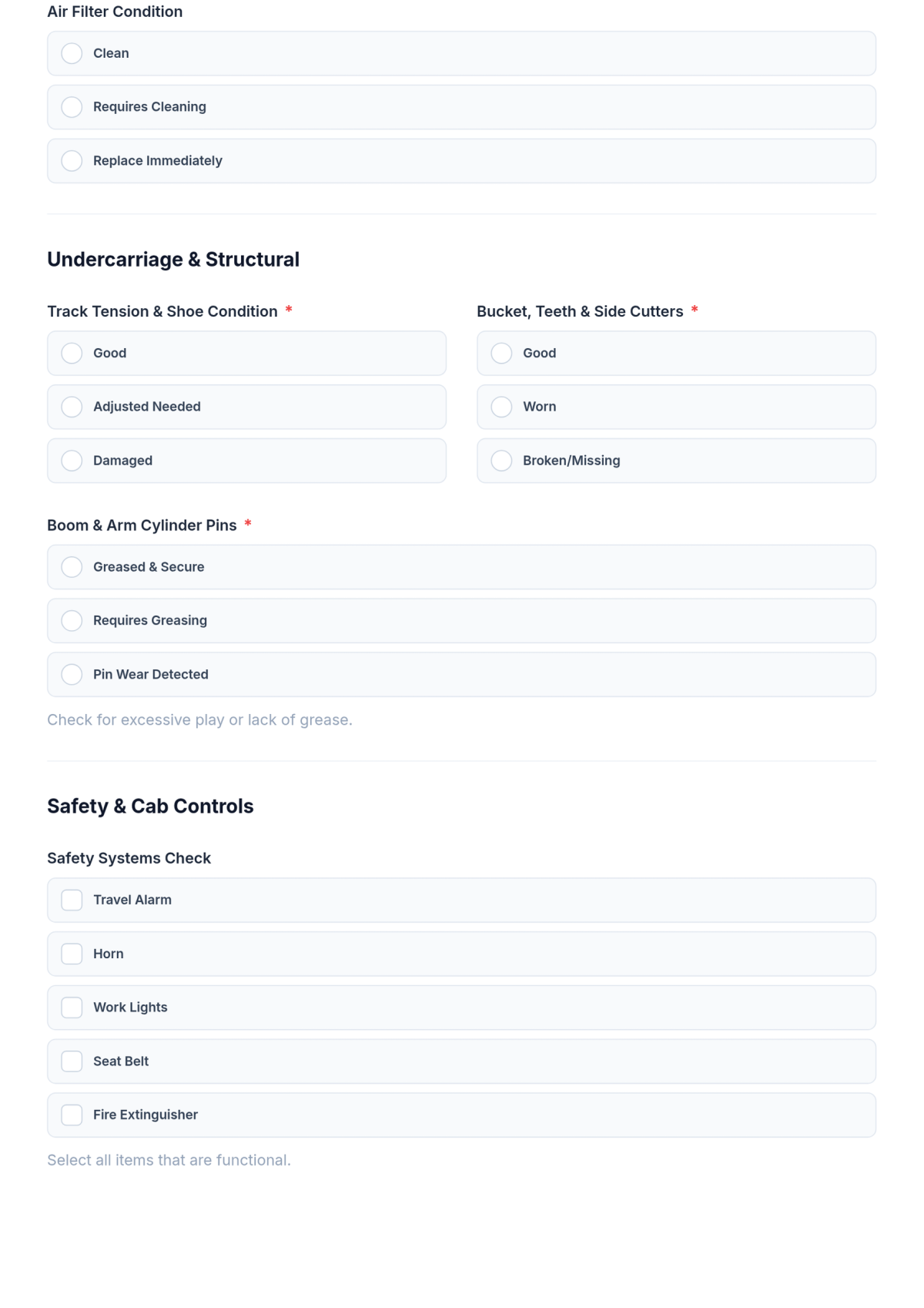 Free Excavator Service Checklist Template & AI Maker