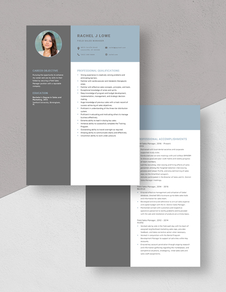 Field Sales Manager Resume/CV Template - Word | Apple Pages