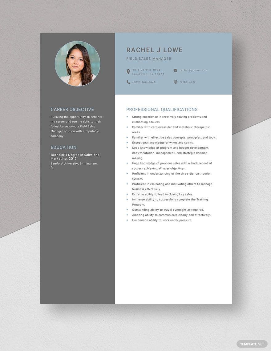 Field Sales Manager Resume Template