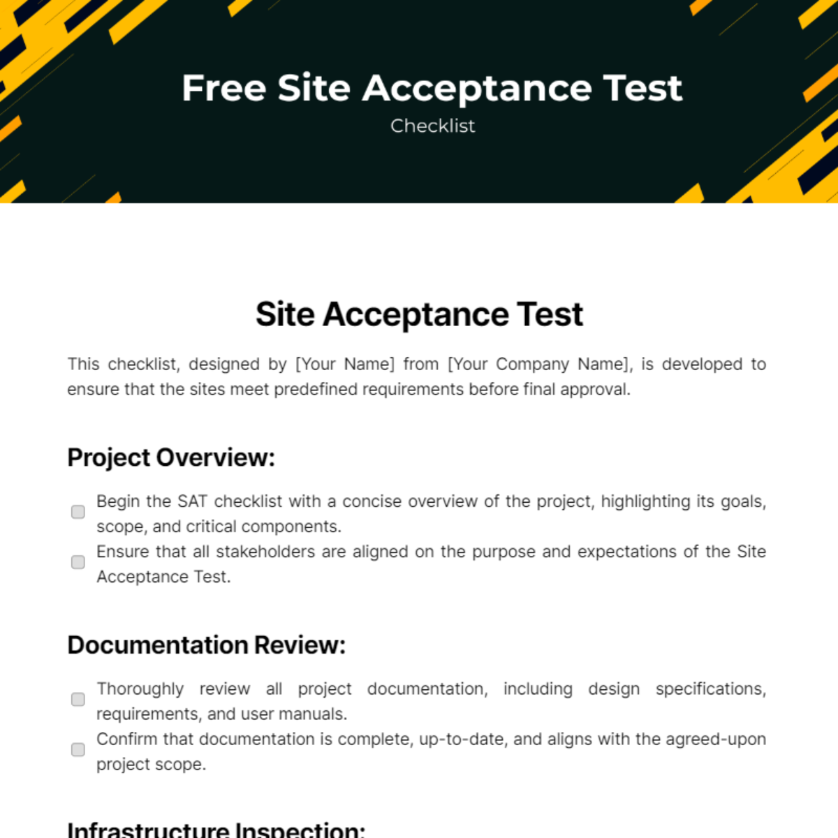 Site Acceptance Test Checklist Template