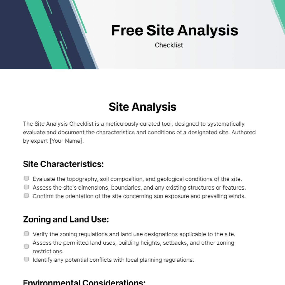 Site Analysis Checklist Template