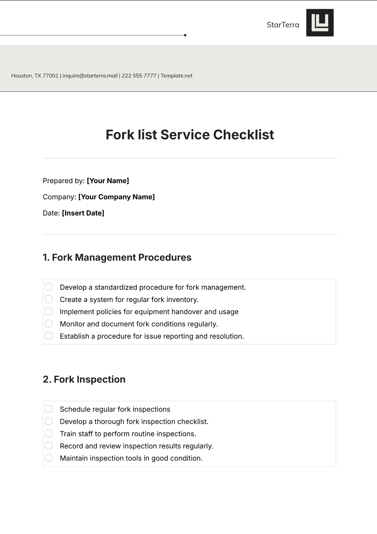 Fork list Service Checklist Template - Edit Online & Download