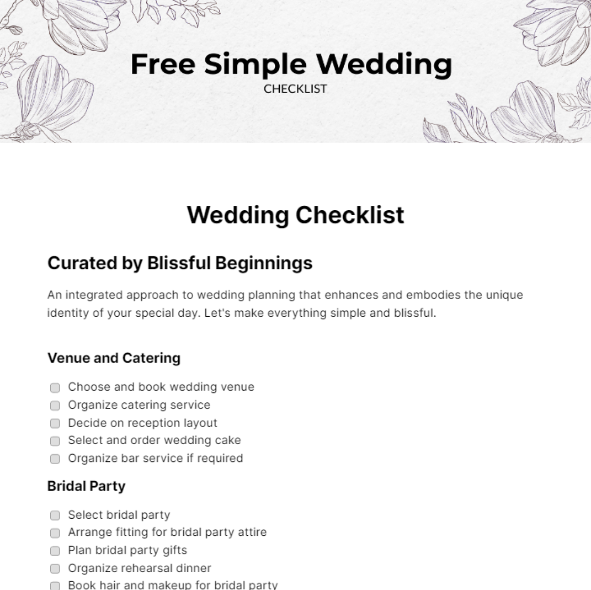 Free Simple Wedding Checklist - Edit Online & Download | Template.net