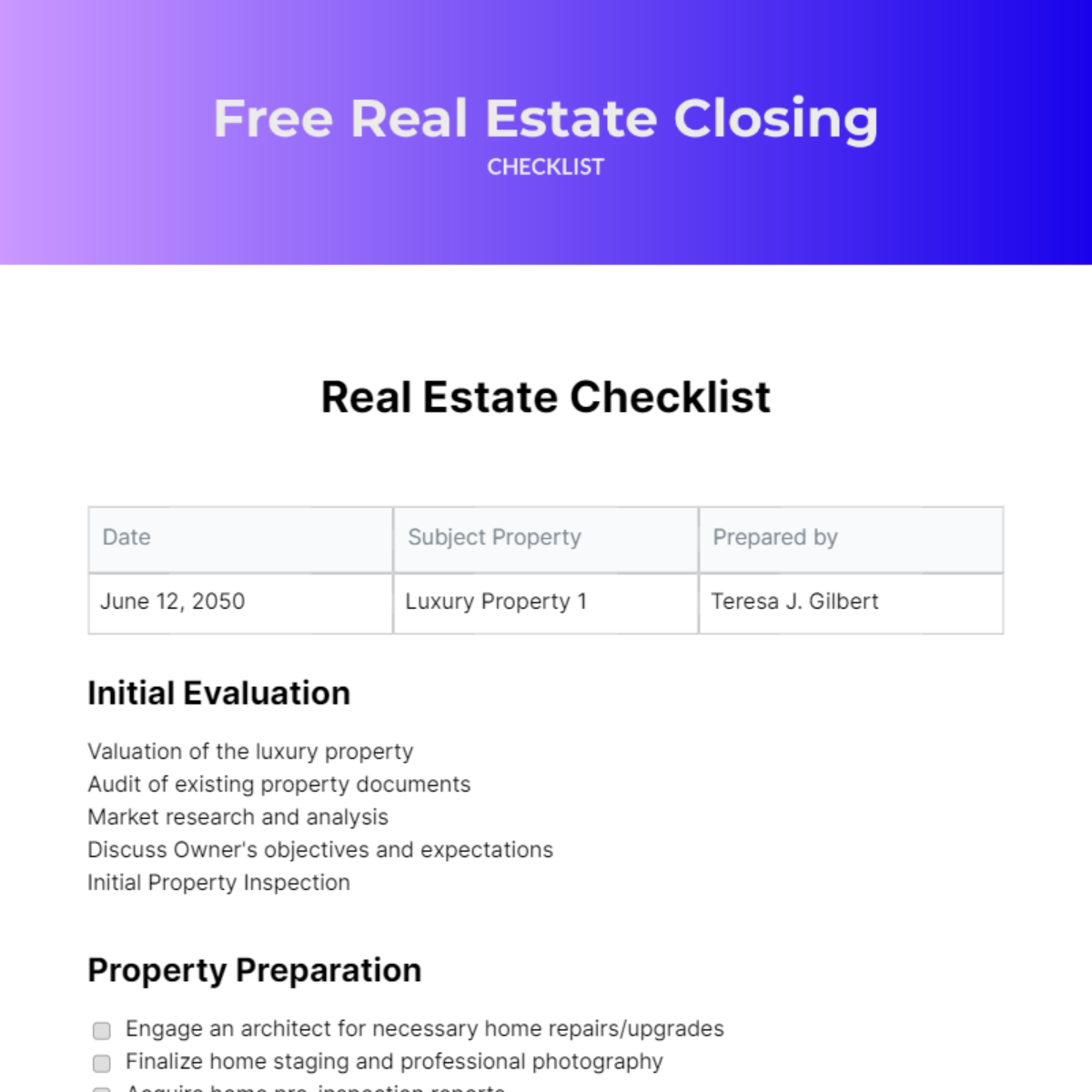 Free Real Estate Closing Checklist - Edit Online & Download | Template.net